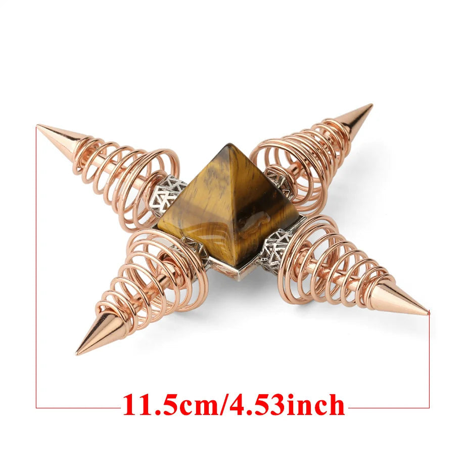 Crystal Pyramid Energy Generator - Natural Stone Healing Meditation Decor with Copper Spiral