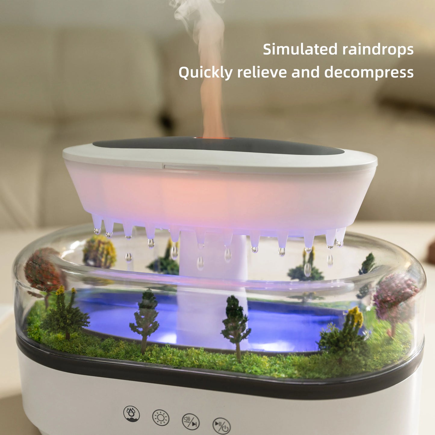 Raindrop Ultrasonic Diffuser - 250ml Aromatherapy with Rain Sound & LED Lights