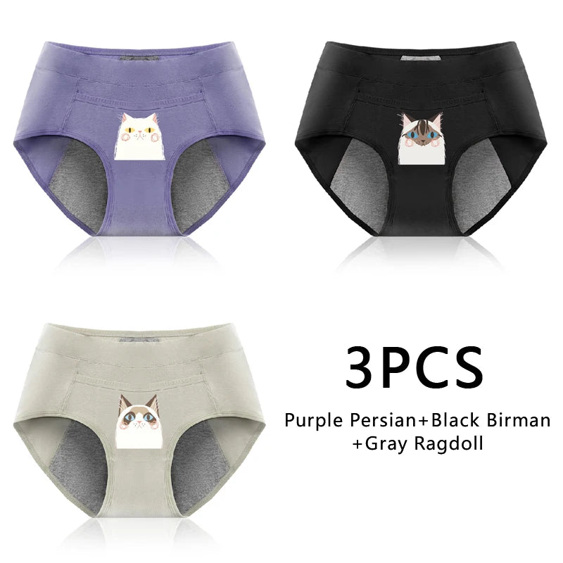 3-Pack Cotton Menstrual Underwear - Leak Proof Period Panties Set