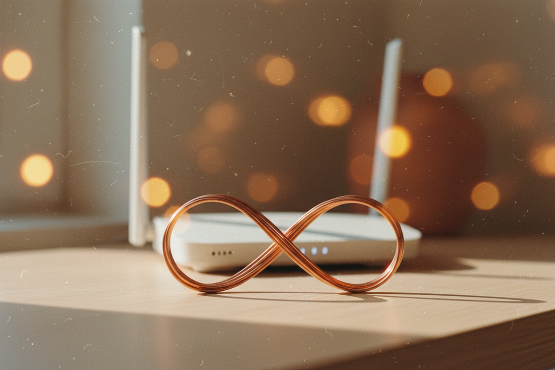copper near wifi router electromagnetic fields concept