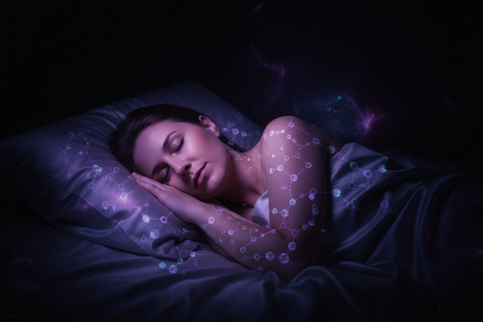 Melatonin beyond sleep - Person in deep restorative sleep showing cellular regeneration and antioxidant protection - Gaia Waves