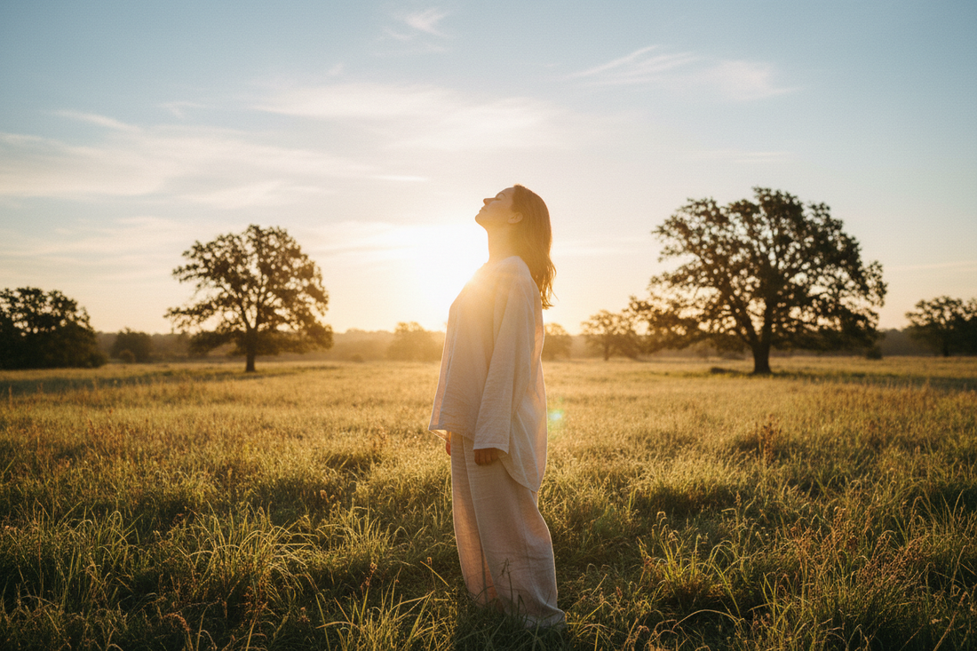 Morning sunlight protocol - Person absorbing natural sunrise light for circadian rhythm reset - Gaia Waves