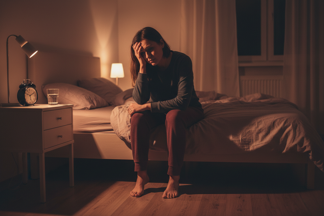 Anxiety and circadian rhythm - Person experiencing nighttime overthinking from dysregulated pineal gland - Gaia Waves