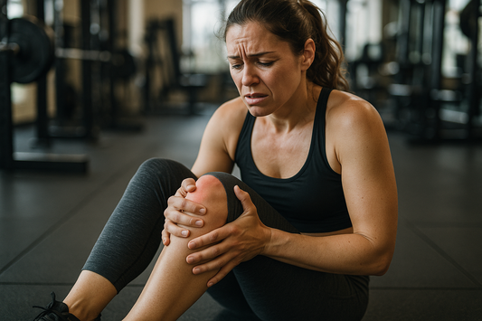 Woman athlete with knee pain - knee injury prevention guide for sports