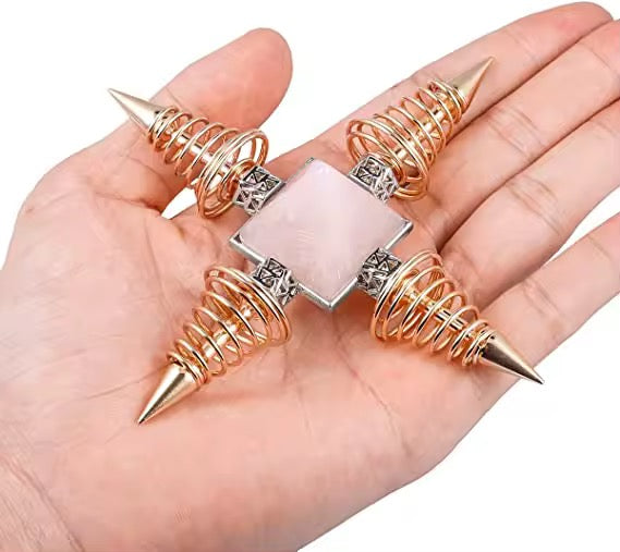 Crystal Pyramid Energy Generator - Natural Stone Healing Meditation Decor with Copper Spiral