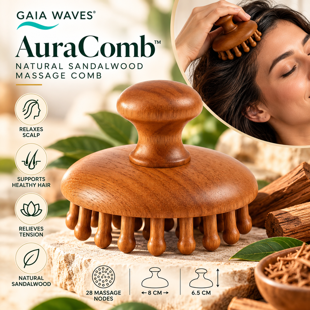 AuraComb™ Classic - Natural Sandalwood Body Massager