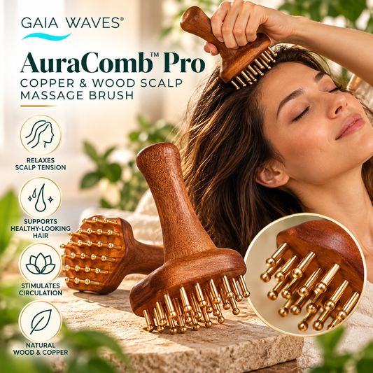 AuraComb™ Pro | Wood-Handle Massage Tool with 24 Rounded Metal Tips