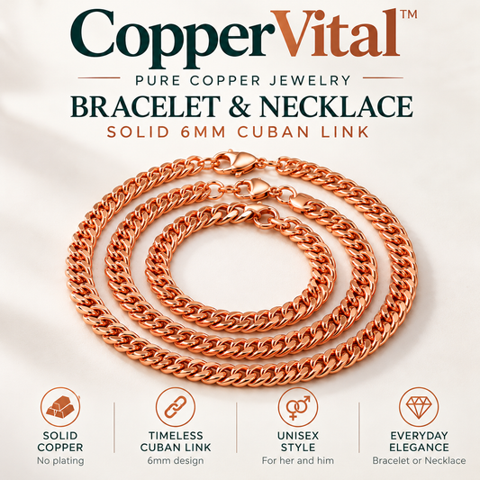 CopperVital™ Pure Copper Cuban Link Bracelet & Necklace | Solid 6mm