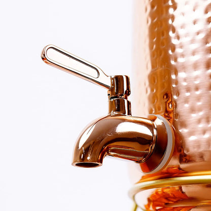 Pure Copper Water Dispenser with Copper Tap, 6.5 L / Approx. 220 US fl oz, Set of 4 Hammered Mugs