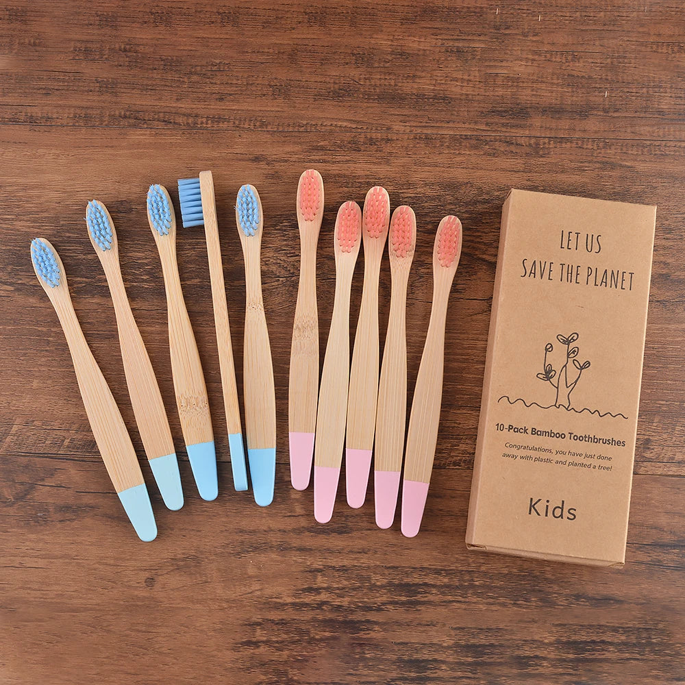 Eco Children 10 Pieces Colorful Bamboo Toothbrush - Sustainable Dental Care for Kids