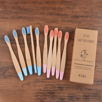 Eco Children 10 Pieces Colorful Bamboo Toothbrush - Sustainable Dental Care for Kids