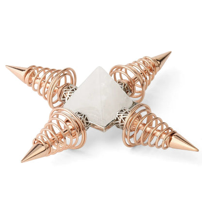 Crystal Pyramid Energy Generator - Natural Stone Healing Meditation Decor with Copper Spiral