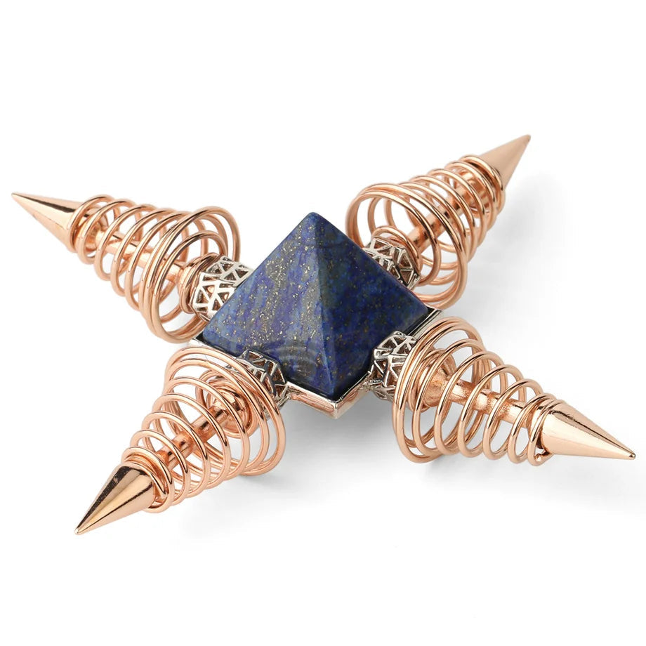 Crystal Pyramid Energy Generator - Natural Stone Healing Meditation Decor with Copper Spiral