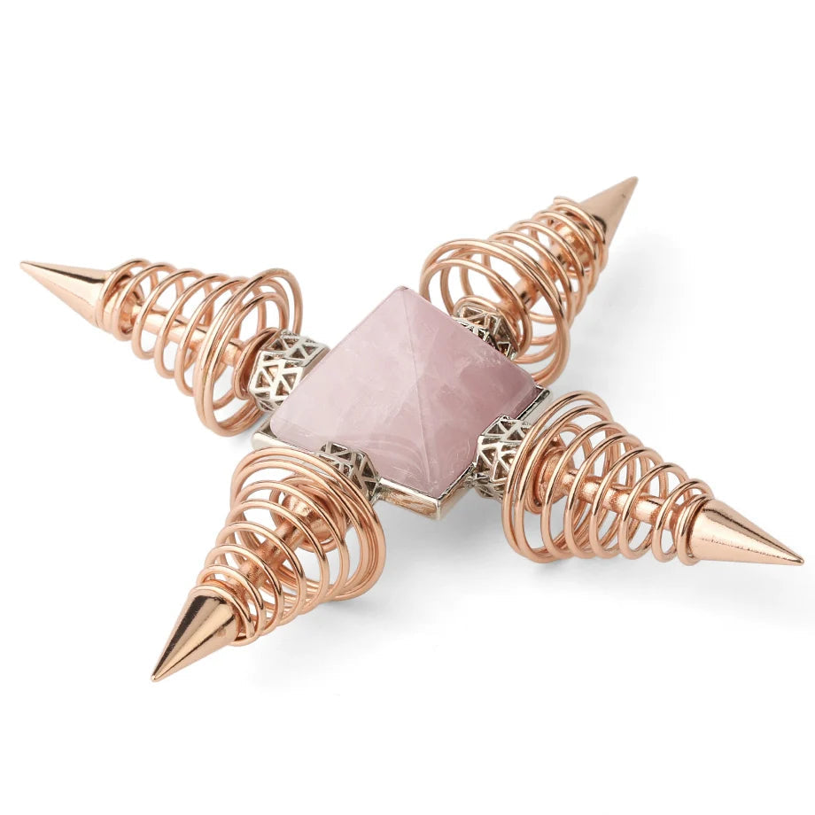 Crystal Pyramid Energy Generator - Natural Stone Healing Meditation Decor with Copper Spiral