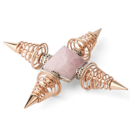 Crystal Pyramid Energy Generator - Natural Stone Healing Meditation Decor with Copper Spiral