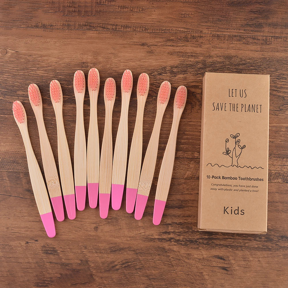 Eco Children 10 Pieces Colorful Bamboo Toothbrush - Sustainable Dental Care for Kids