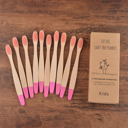 Eco Children 10 Pieces Colorful Bamboo Toothbrush - Sustainable Dental Care for Kids