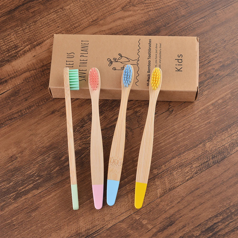 Eco Children 10 Pieces Colorful Bamboo Toothbrush - Sustainable Dental Care for Kids
