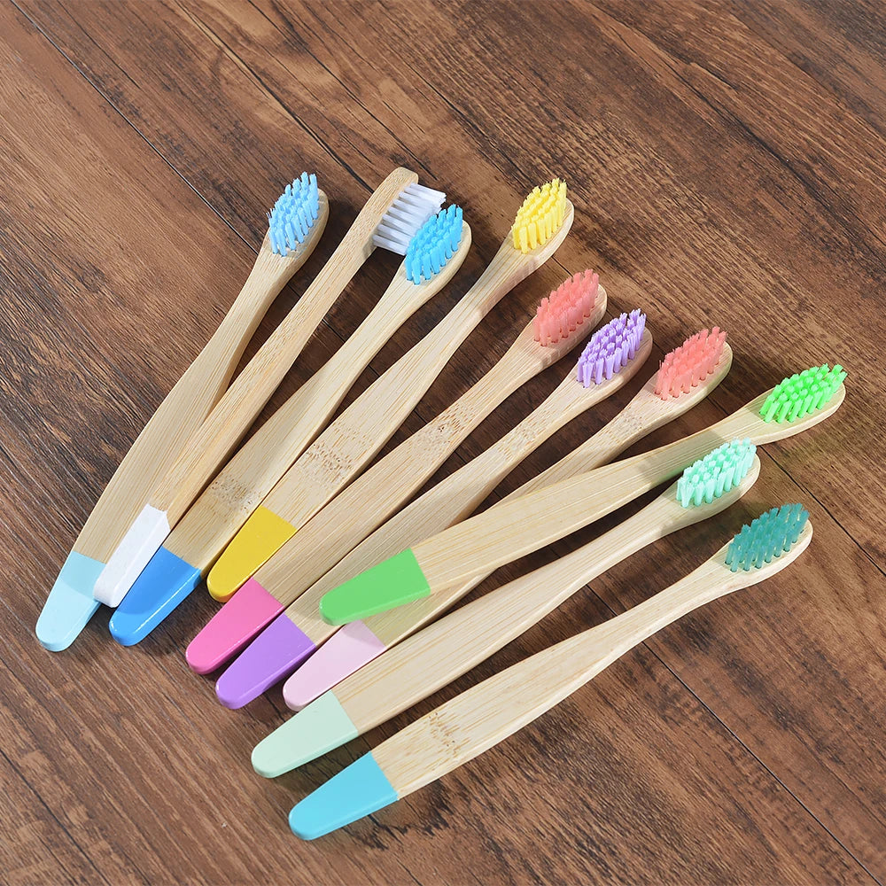 Eco Children 10 Pieces Colorful Bamboo Toothbrush - Sustainable Dental Care for Kids