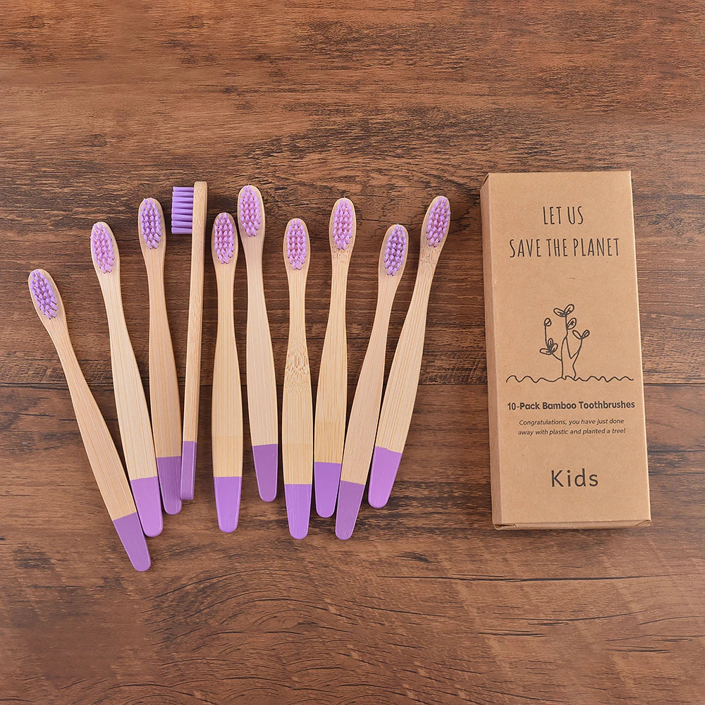 Eco Children 10 Pieces Colorful Bamboo Toothbrush - Sustainable Dental Care for Kids