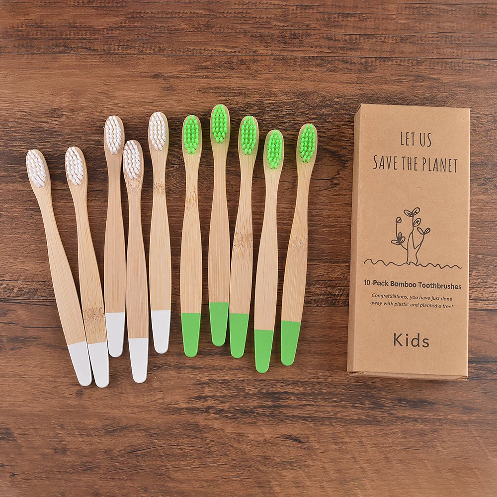 Eco Children 10 Pieces Colorful Bamboo Toothbrush - Sustainable Dental Care for Kids