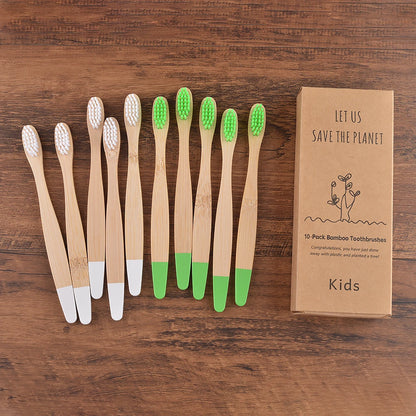 Eco Children 10 Pieces Colorful Bamboo Toothbrush - Sustainable Dental Care for Kids