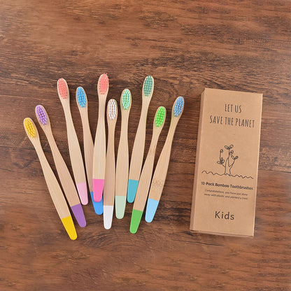 Eco Children 10 Pieces Colorful Bamboo Toothbrush - Sustainable Dental Care for Kids