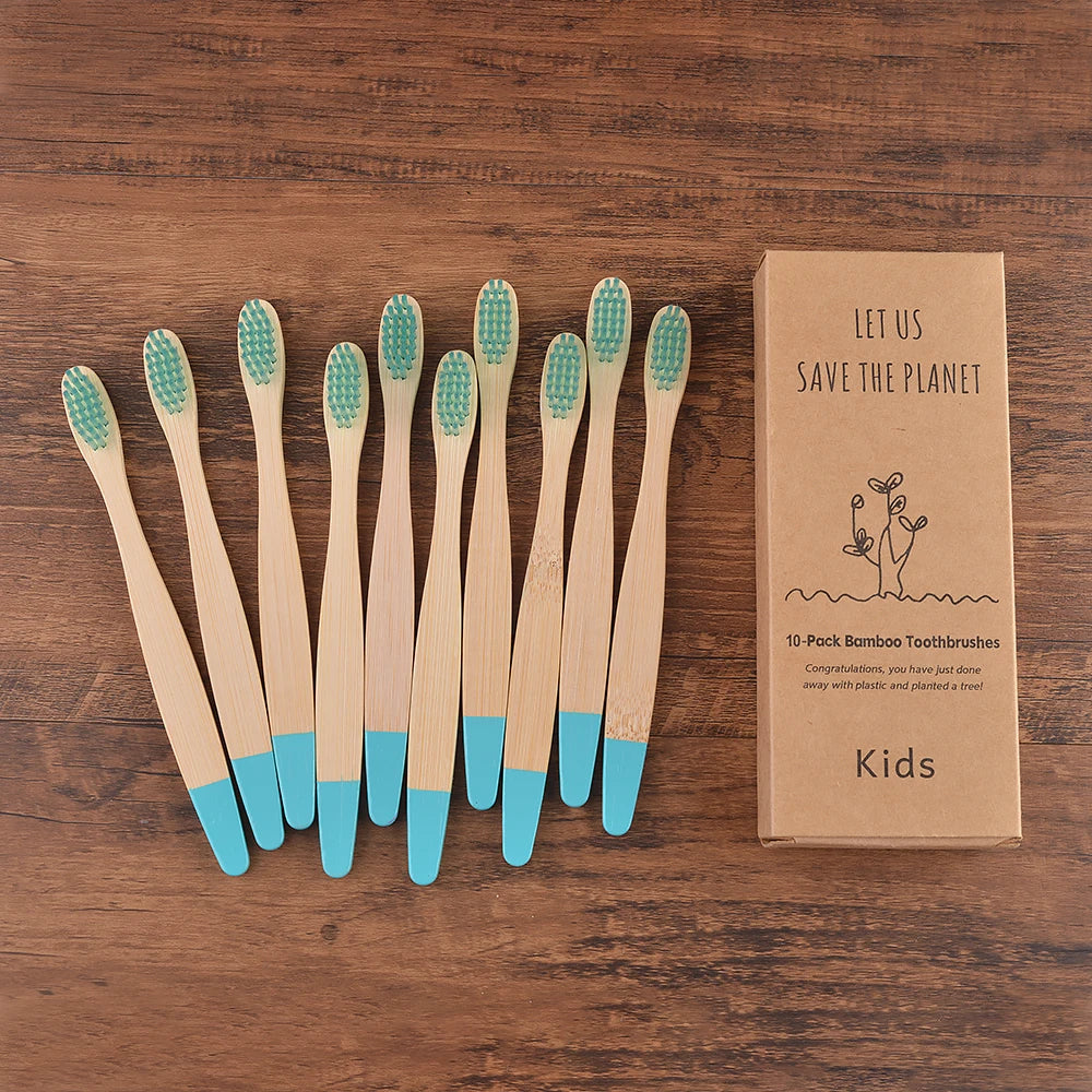 Eco Children 10 Pieces Colorful Bamboo Toothbrush - Sustainable Dental Care for Kids