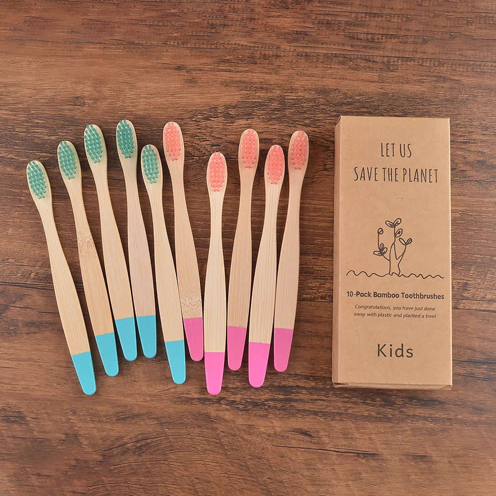 Eco Children 10 Pieces Colorful Bamboo Toothbrush - Sustainable Dental Care for Kids