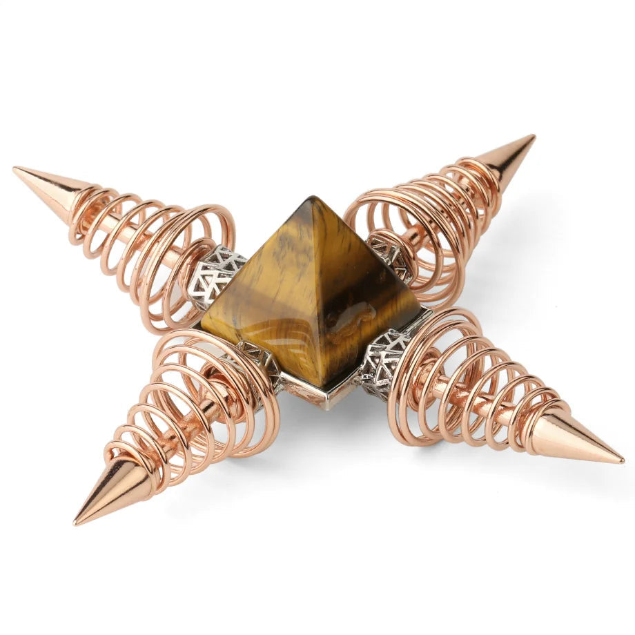Crystal Pyramid Energy Generator - Natural Stone Healing Meditation Decor with Copper Spiral