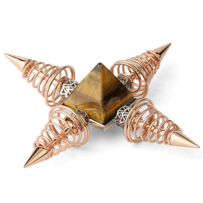 Crystal Pyramid Energy Generator - Natural Stone Healing Meditation Decor with Copper Spiral