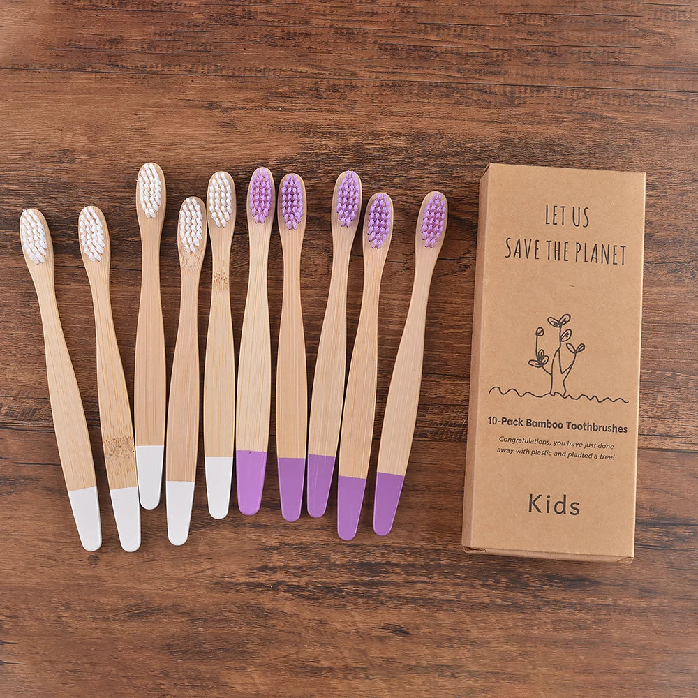 Eco Children 10 Pieces Colorful Bamboo Toothbrush - Sustainable Dental Care for Kids