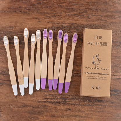 Eco Children 10 Pieces Colorful Bamboo Toothbrush - Sustainable Dental Care for Kids