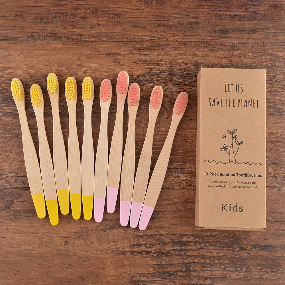 Eco Children 10 Pieces Colorful Bamboo Toothbrush - Sustainable Dental Care for Kids