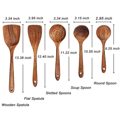 TeakCraft™ - Handcrafted Teak Wood Kitchen Utensil Set | Eco-Friendly Cooking Tools (5-7 Pieces)