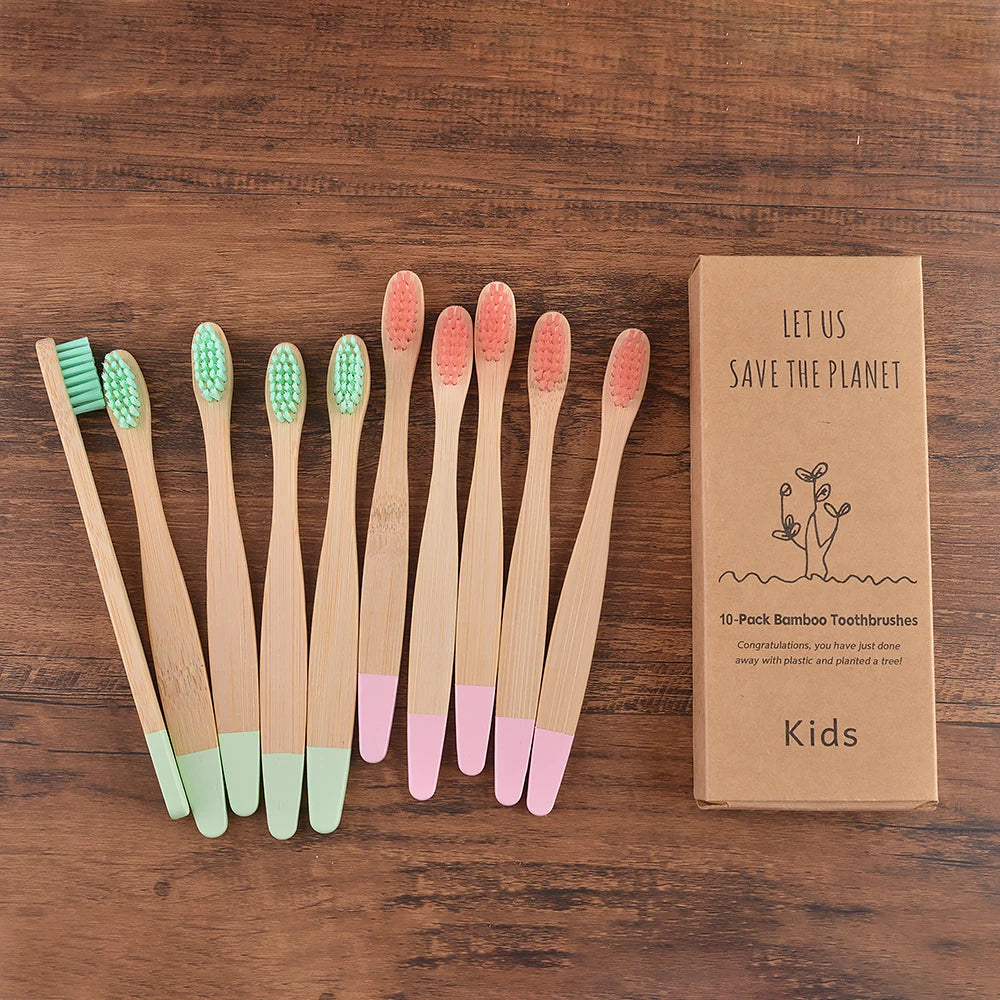 Eco Children 10 Pieces Colorful Bamboo Toothbrush - Sustainable Dental Care for Kids