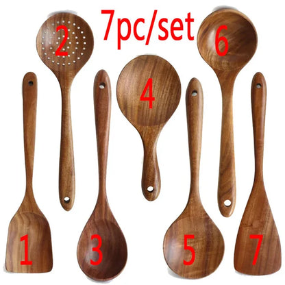 TeakCraft™ - Handcrafted Teak Wood Kitchen Utensil Set | Eco-Friendly Cooking Tools (5-7 Pieces)
