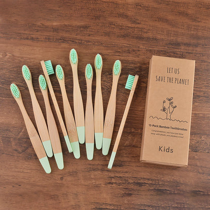 Eco Children 10 Pieces Colorful Bamboo Toothbrush - Sustainable Dental Care for Kids