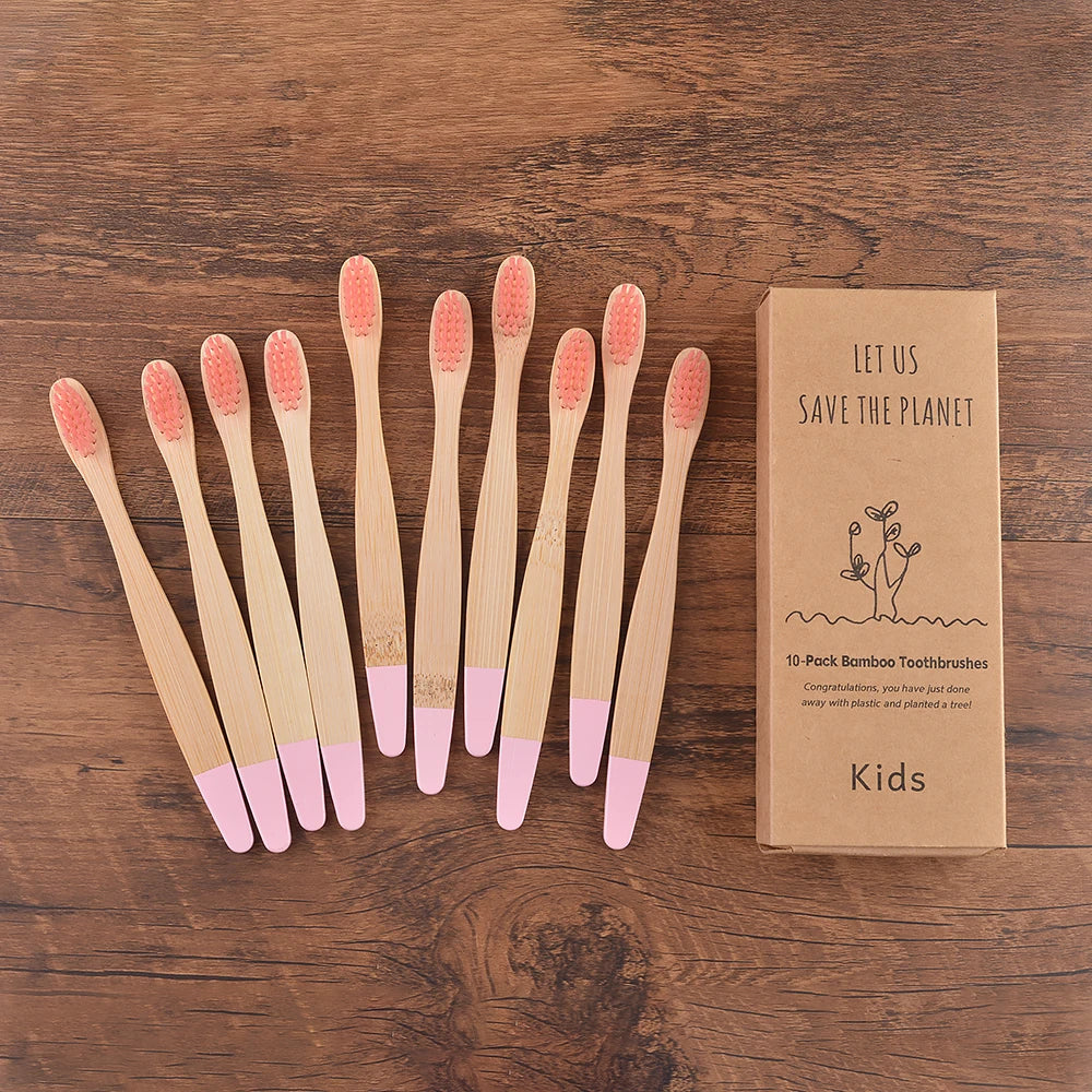 Eco Children 10 Pieces Colorful Bamboo Toothbrush - Sustainable Dental Care for Kids