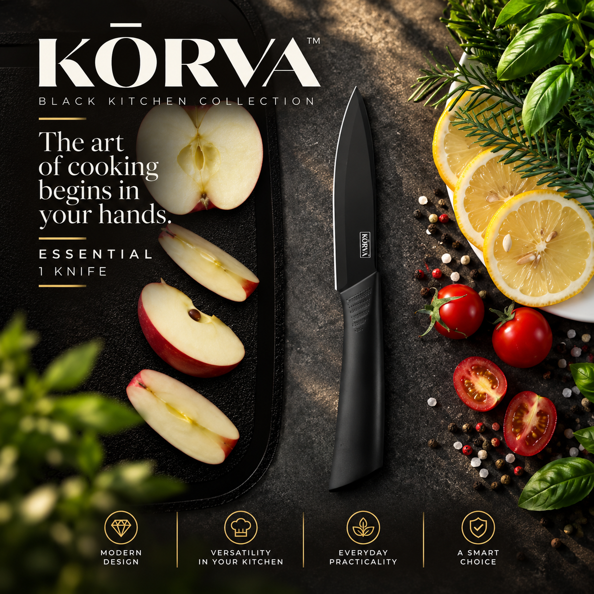 KŌRVA™ | Black Kitchen Knife Set