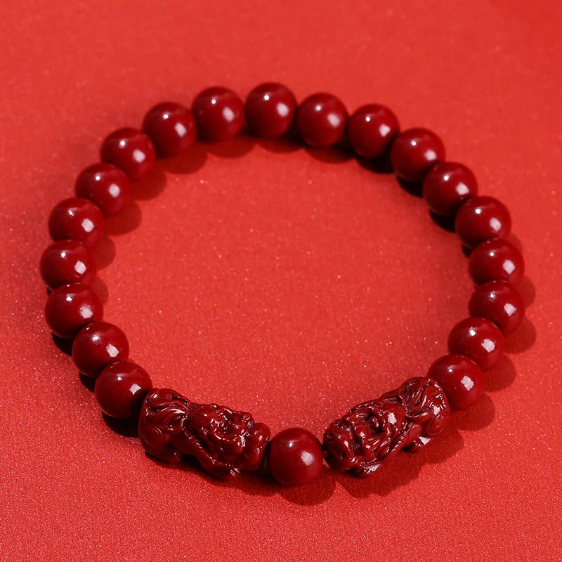 🐉 Natural Cinnabar Pixiu Bracelet - Feng Shui Wealth & Protection Amulet