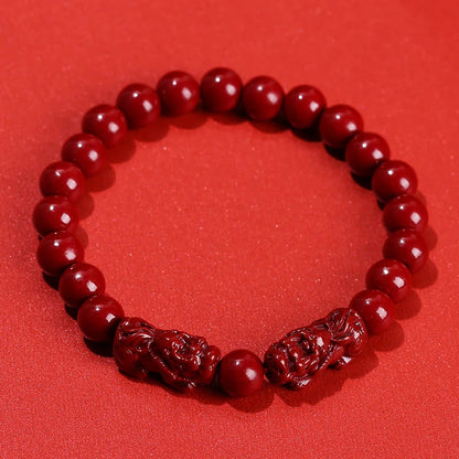🐉 Natural Cinnabar Pixiu Bracelet - Feng Shui Wealth & Protection Amulet