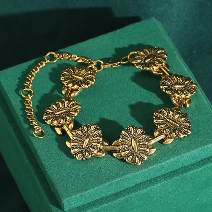 LotusGlow™ - Bohemian Lotus Leaf Bracelet | Handcrafted Gold-Plated Copper with Natural Stone