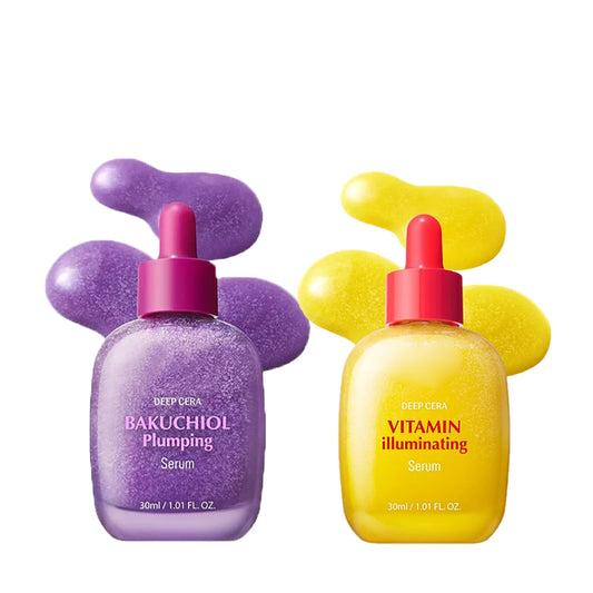 Bakuchiol & Vitamin C Face Serum Duo - Natural Anti-Aging Plumping Treatment for Radiant Glowing Skin