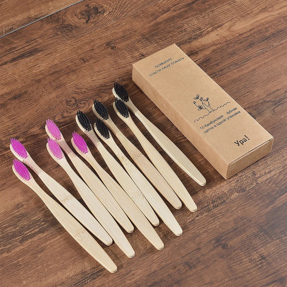 EcoSmile - 10pcs Natural Bamboo Toothbrush Set Colorful