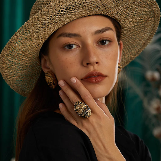 Fleur d’Or – Vintage Art Deco Ring in Pure Copper, 18K Gold-Plated