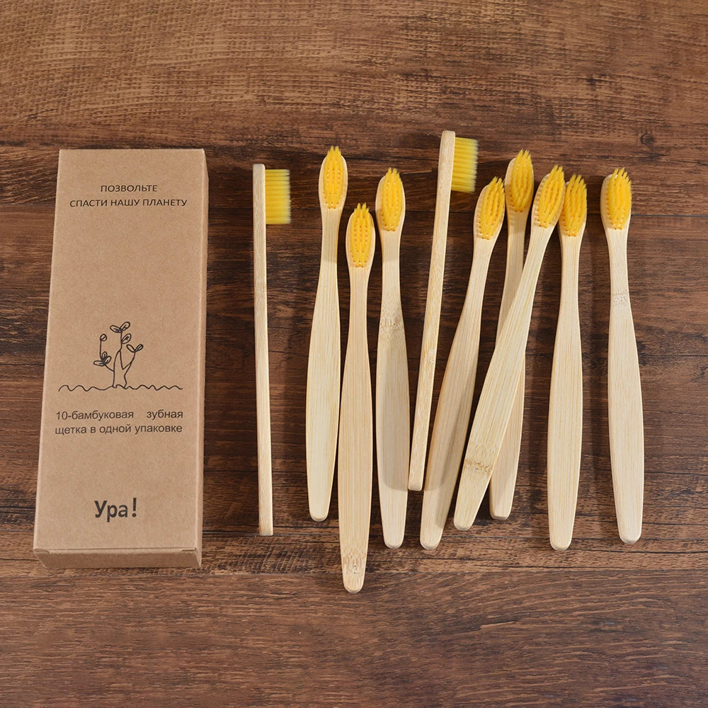 EcoSmile - 10pcs Natural Bamboo Toothbrush Set Colorful
