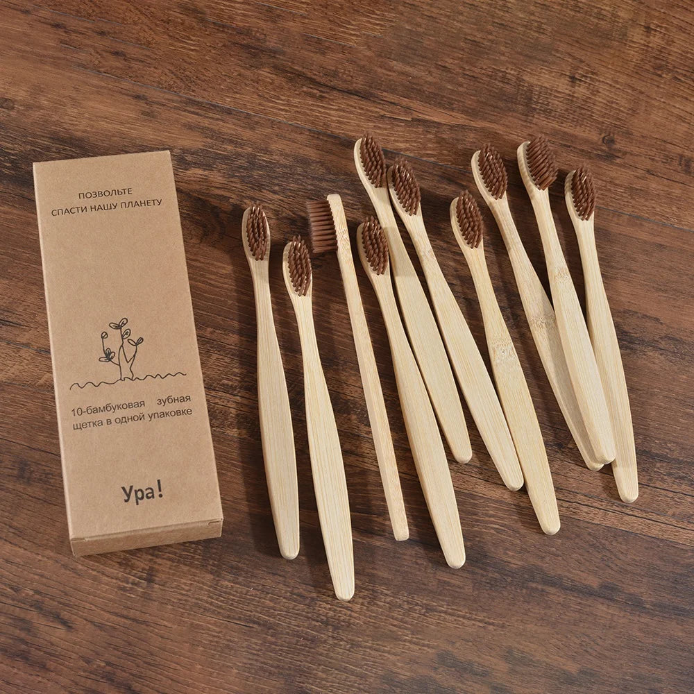 EcoSmile - 10pcs Natural Bamboo Toothbrush Set Colorful