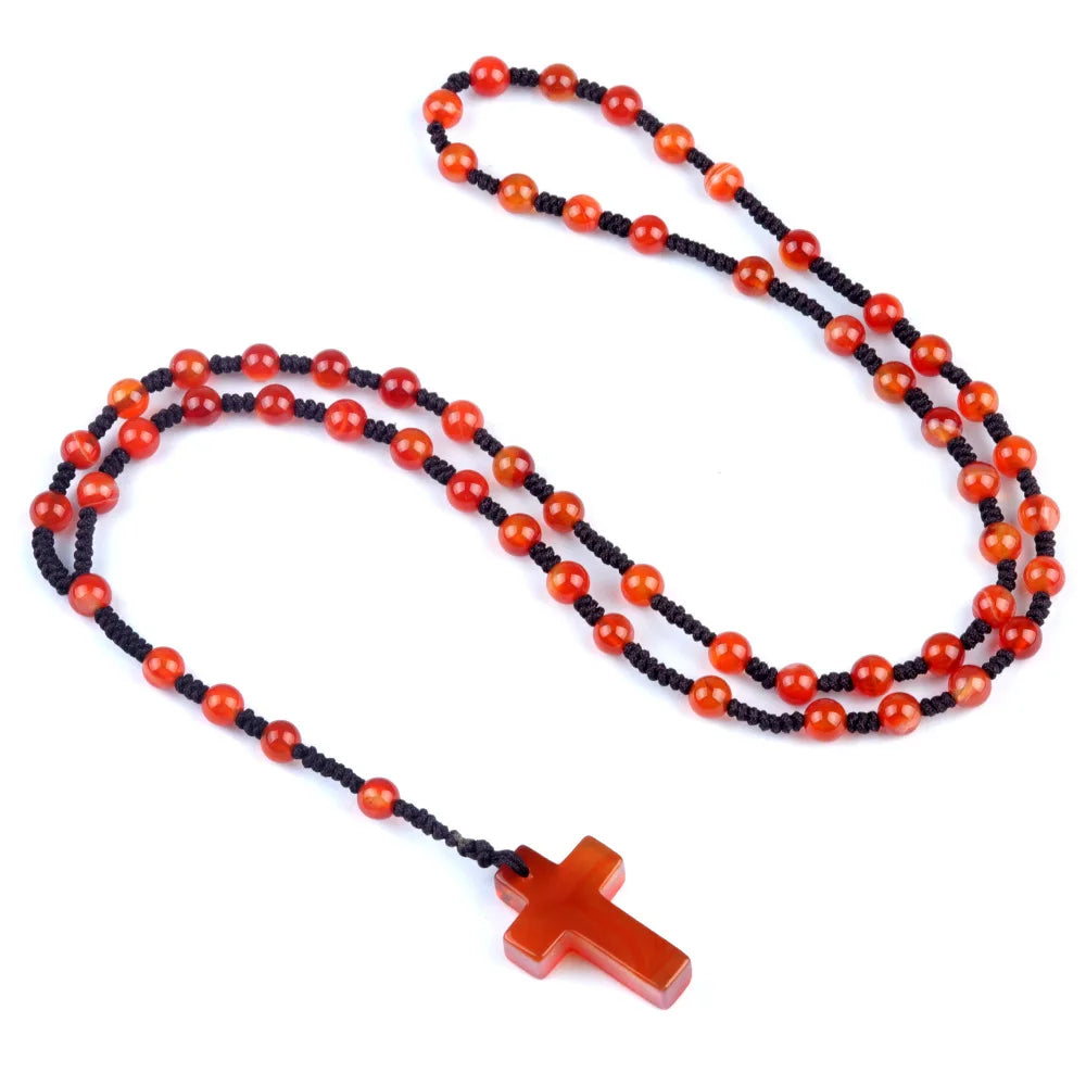 Healing Crystal Cross Pendant - Natural Gemstone Reiki Chakra Necklace for Spiritual Protection