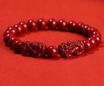 🐉 Natural Cinnabar Pixiu Bracelet - Feng Shui Wealth & Protection Amulet
